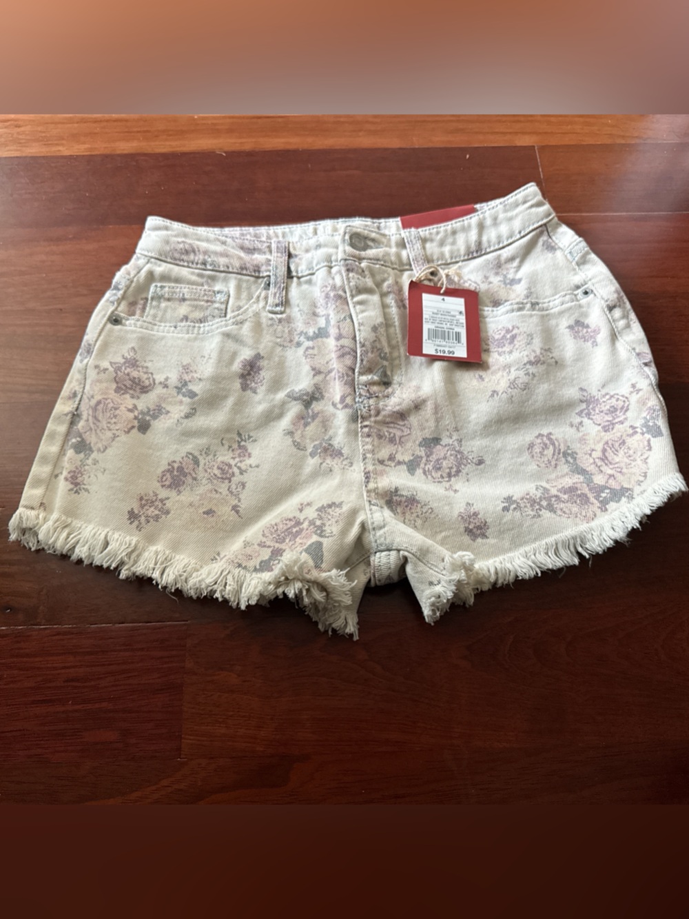 Mossimo Supply Co. Floral Print Light Cream Denim Shorts